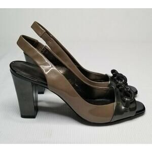 Anne Klein Charcoal Taupe Akvelie Heels Slingback Formal Shoes Size 7.5